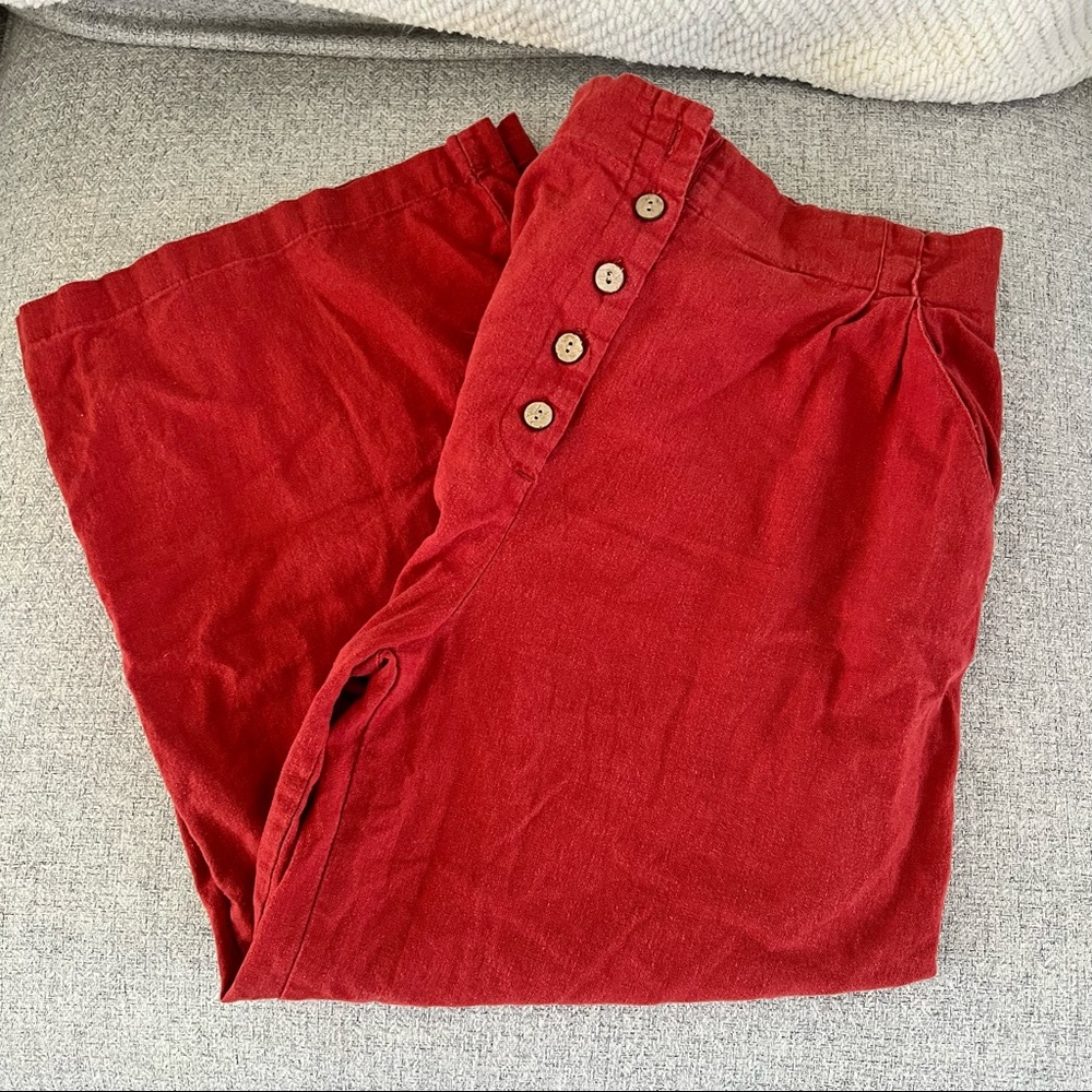Red-Orange Linen Pants with Pockets